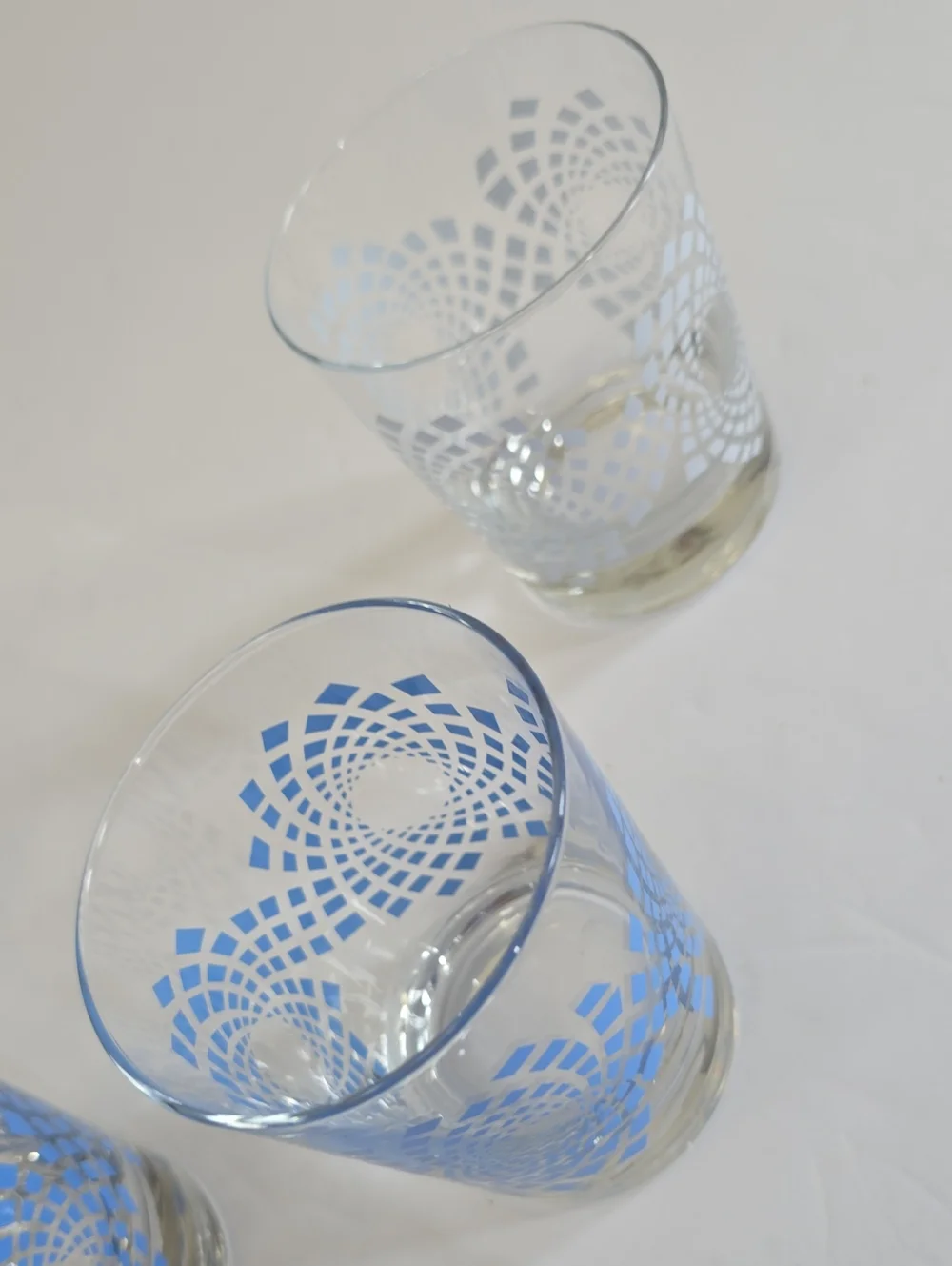 Vintage Ikea Set Of 6 Lowball Tumblers Whisky Glass Poland Blue White
